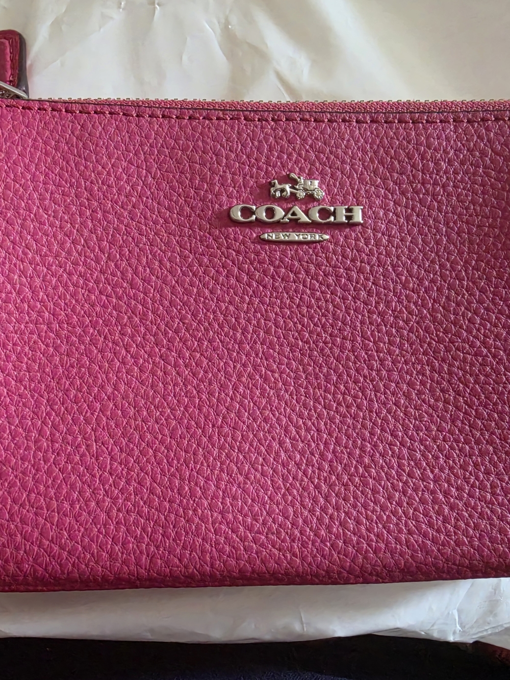 COACH Pink Leather Double Zip Pouch